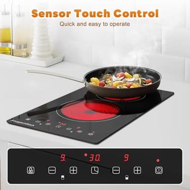 2 Burner Electric Cooktop 220V~240V, 12 Inch Built-in 3000W Ceramic Stove Top with Child Safety Lock, Timer & Residual Heat Indicator, Hard Wire(No Plug) for Modern Kitchens - Image 5
