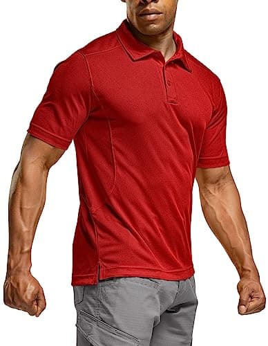 CQR Men's Polo Shirts, Tactical Short Sleeve Golf Performance Shirts, Lightweight Dry Fit UPF 50+ Pique, Frost Essential Red, Large - Image 1