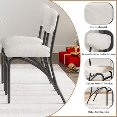 GarveeHome 5-Piece Dining Table Set for 4, Modern Kitchen Table with 4 Boucle Chairs, Rectangular Dining Table with Storage Shelf & Marble Tabletop, Beige Home Dining Furniture for Small Space - Image 6