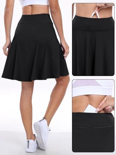 ANRABESS Knee Length Skorts Skirts for Women 2025 Summer High Waisted Golf Tennis Skirt Casual Travel Built-in Shorts Clothes Black X-Large - Image 3