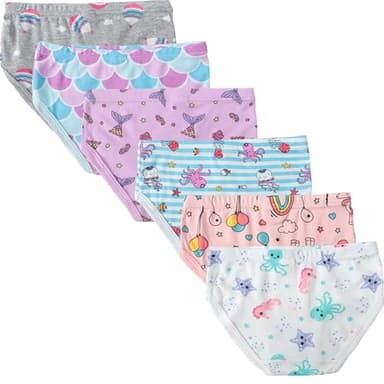 Slenily Little Girls Underwear Parachute Prints Kids Cool Mermaid Panties Soft Cotton Comfort Breathable Briefs Toddler Flower Undies (Pack of 6) Size 3T - Image 3