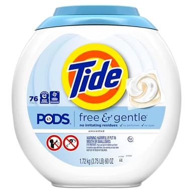 Tide PODS Free & Gentle Laundry Detergent Soap Pacs, HE Compatible, Unscented, Gentle on Skin, 76 Count, Tide PODS Laundry Detergent - Image 11
