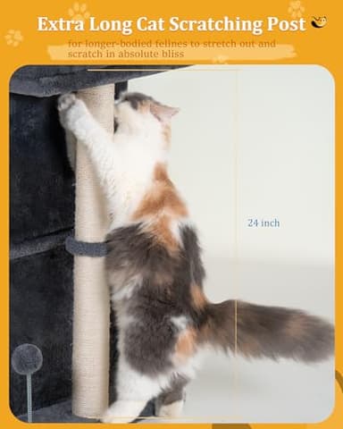 Aechonow 24in Cat Tree Tower with Scratching Post, 19 * 16.5in Window Perch Bed for Large Adult Cats, 2 Small Condo Cubbies for Indoor Kittens, Dark Gray - Image 5