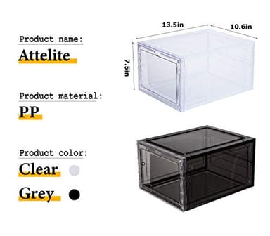 Attelite Shoe Box,Set of 6,Stackable Plastic Clear Shoe Box Organizer with Magnetic Door,Shoe Storage Box Thicken Sturdy,Easy Assembly,Fit up to US Size 12,Black - Image 2