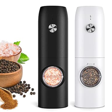 Electric Salt and Pepper Grinder Set-Rechargeable Automatic Pepper Mill Grinder with LED Christmas Gifts for Women, USB Adjustable Coarseness shakers, One-Hand Operation for Kitchen Gadgets - Image 1