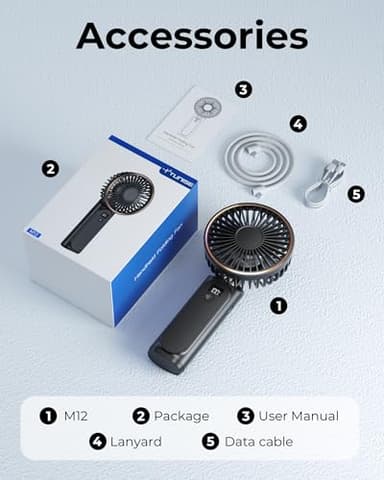 TUNISE Portable Handheld Fan, 4000mAh, 180 Adjustable, 6 Speed Wind, Display Electricity in Real Time, USB Rechargeable Foldable Personal Fan - Image 8