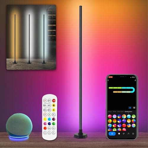 Bcmsda LED Floor Lamp, Corner Lamp, Corner Floor Lamp Compatible with Alexa, App, Remote Control, 16 Million DIY Colors RGB Floor Lamp, Music Sync, Timer Corner Light for Living Room, Bedroom - Image 1