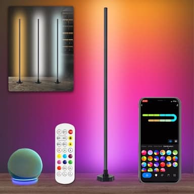 Bcmsda LED Floor Lamp, Corner Lamp, Corner Floor Lamp Compatible with Alexa, App, Remote Control, 16 Million DIY Colors RGB Floor Lamp, Music Sync, Timer Corner Light for Living Room, Bedroom - Image 1