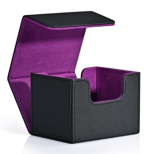 ZLCA Card Deck Box for Trading Cards, MTG Commander Deck Box Holds 120+ Single Sleeved, Leather Magnetic Card Storage Case Fits for TCG CCG Magic (Black& Purple) - Image 1