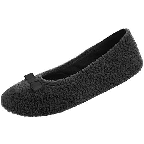 Isotoner Womens Moisture Wicking And Suede Sole For Comfort Ballet Flat Slipper, Black, 9.5-10.5 US - Image 1