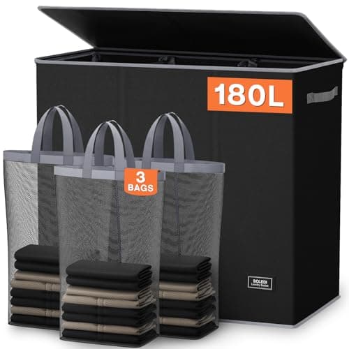 SOLEDI 180L Laundry Hamper 3 Section, Extra Large Laundry Hamper with Lid, Dirty Clothes Hamper with Sturdy Handle, Large Laundry Basket Organizer for Laundry Room, Bedroom, Hampers for Laundry - Image 1