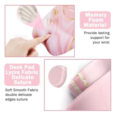 Keyboard Wrist Rest Large Mouse Pad Wrist Support for Computer, 4 in 1 Memory Foam Keyboard Pad Desk Mat Ergonomic Hand Rest Wrist Cushion for Home Office Gaming - Pink Marble - Image 6