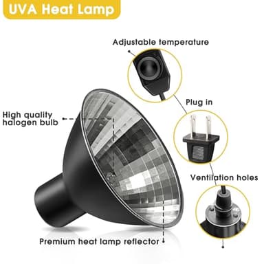 Reptile Heat Lamp 50W G9 Halogen Heat Bulb & Dome Reptile Light Fixture, Aluminum Reflector, UVA Basking Light for Reptiles, Dimmable Heat Lamp for Chicken Turtle Snake Gecko Lizard - Image 4