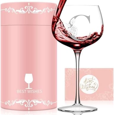Personalized Gifts for Women, Monogrammed A-Z Wine Glass Customized Gift, Unique Christmas Birthday Gifts for Women Her Mom Friend Sister Wife Daughter Nurse (C - Image 3