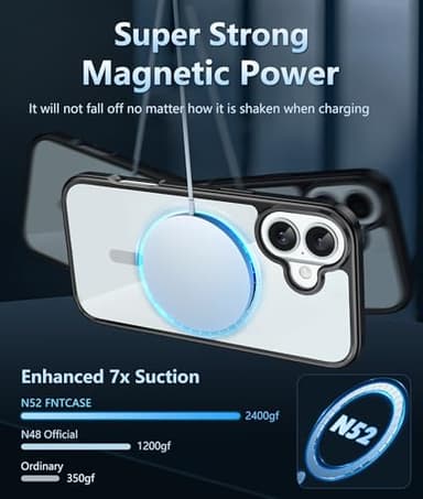 FNTCASE for iPhone 16 Plus Case: Clear Case Magnetic Military Grade Drop Protection Anti Yellowing Cell Phone Cover - Rugged Shockproof Protective Bumper Transparent Cases(B-Black) - Image 4