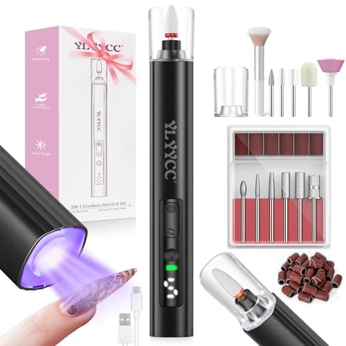 YLYYCC Cordless Nail Drill Electric File with UV Nail Lamp:Professional for Acrylic Gel Dip Powder Nails Portable Nail Drill Machine Kit for Manicure Pedicure Nail Set Rechargeable Lightweight - Image 1