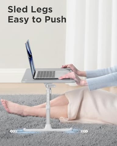 SAIJI Leather Laptop Bed Tray Table, Adjustable Laptop Stand with Removable Stopper, Portable Lap Desks with Foldable Legs, Notebook Stand Breakfast Reading Desk for Sofa Couch Floor(Large,Gray) - Image 5