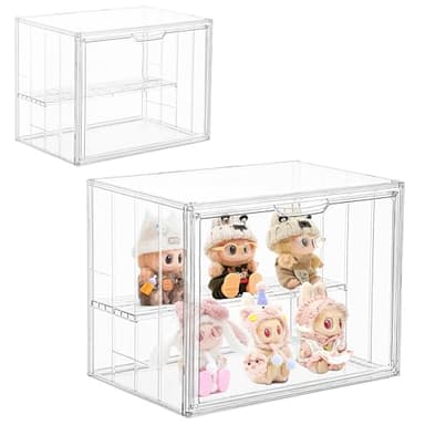 Clear Acrylic Display Case Upgrade 4 Tier Figure Display Case with 3 Movable Plates, Stackable Display Box Showcase with Magnetic Door for Collectibles (Large-2pack) - Image 6