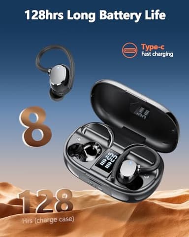 Wireless Earbuds, 128Hrs Bluetooth 5.3 Headphones Sport, Bluetooth Earbuds with ENC Noise Canceling Mic, Bass Stereo Wireless Earphones, IP7 Waterproof Over Ear Buds with Earhooks for Fitness/Running - Image 2