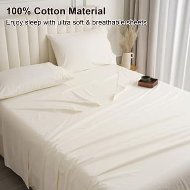 PHF 100% Garment Washed Cotton Sheets Set King Size, Ultra Soft Cotton Bedding Sheets Set, 4 PCS Breathable Moisture-Wicking Durable Sheet Set,Deep Pocket Cotton Bed Sheet Up to 16", Cream - Image 2