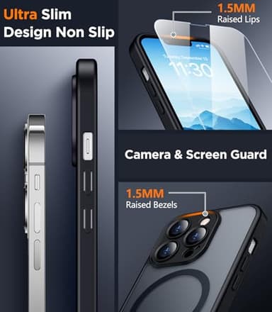 SPIDERCASE Designed for iPhone 13 Pro Max Case, Magnetic Translucent with 2PCS Tempered Glass Screen Protector [Full Camera Protection] Anti-Fingerprint Phone Case for iPhone 13 Pro Max 6.7'',Black - Image 4