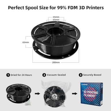 FLASHFORGE PLA Filament 1.75mm, 3D Printer Filament 1kg (2.2lbs) Spool, Dimensional Accuracy +/- 0.02mm, 3D Printing Filament Easy to Use and Fits for Most FDM 3D Printers (Black) - Image 6