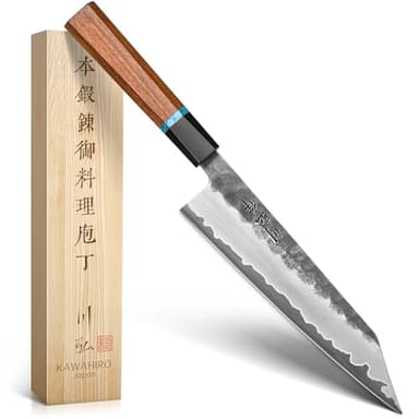 KAWAHIRO 210mm Japanese Kiritsuke Chef Knife with Tri-Ply VG-10 Stainless Steel Blade, Ergonomic Handle Grip and Premium Wood Box, Cooking Gifts for Men Women - Image 1