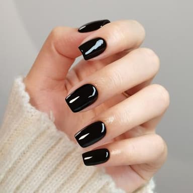 SHANGMENG Black Press on Nails Square - Soft Gel Halloween Press on Nails Short for Women Gift, Fit Perfectly & Natural Glue on Nails in 16 Sizes - 32 Reusable Fake Nails Kit with Glue, Classic Black - Image 9