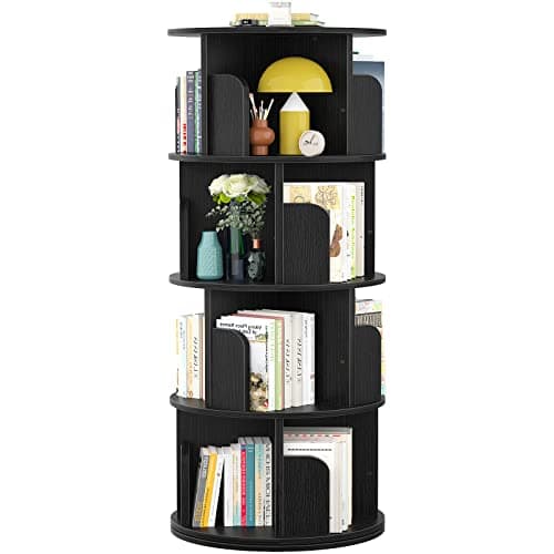 Aheaplus Rotating Bookshelf, 360 Revolving Bookshelf Tower for Small Space, 4 Tier Floor Standing Bookcase Storage Rack, Wood Narrow Book Shelf Organizer for Bedroom, Living Room, Study Room, Black - Image 1