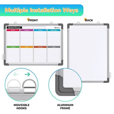 Small Weekly Calendar Dry Erase Whiteboard for Wall, 16" x 12" Magnetic Dry Erase Board, Hanging Double-Sided White Board, Portable Board for List, Kitchen, Planning, Memo, Home, Office - Image 3