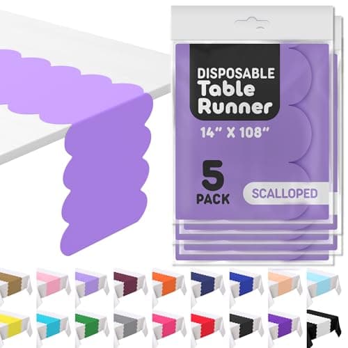 Lavender Plastic Disposable Table Runner. 5 Pack 14 x 108 inch. Scallop Table Runner Adds A Pop of Color to Your Party Table, by Swanoo - Image 1
