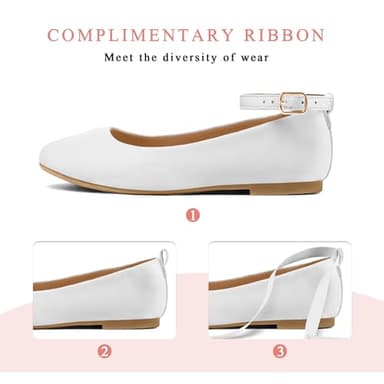 K KomForme Girl's Ballerina Flat Ankle Strap Dress Ballet Flat Shoes (Toddler/Little Kid/Big Kid) for Wedding Party School White-pu - Image 2