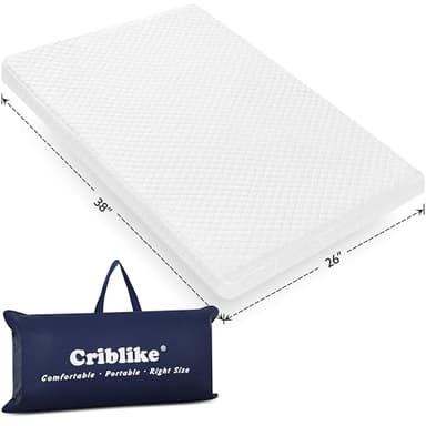 Criblike Waterproof Pack and Play Mattress, 38"x 26" Playard Mattress Pack N Play Mattresses Topper with Washable Cover & Carry Bag, Baby Essentials Items - Image 1