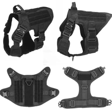 ADA Tactical Soft Dog Vest Harness and Training Dog Collar with Bungee Dog Leash Set No Pull Military Dog Harness with 3 Detachable Pouches for Outdoor Training Service. (Black, Medium) - Image 2