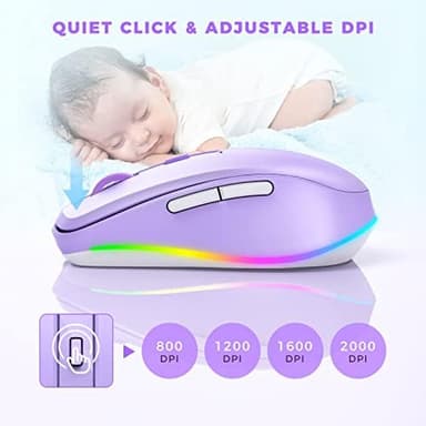Wireless Mouse Jiggler - LED Wireless Mice with Build-in Mouse Mover, Rechargeable Moving Mouse for Laptop with Undetectable Random Movement Keeps Computers Awake - Purple - Image 6