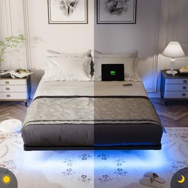 OLEVS Floating Bed Frame Full Size with Smart LED Lights and Charging Station - Modern Metal Platform Bed, Easy Assembly No Box Spring Needed - Image 7