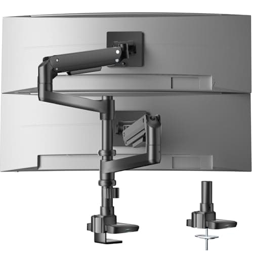 WALI Vertical Dual Monitor Stand for 17''-49'' Curved Screens, Ultrawide Dual Monitor Arms up to 44lbs, Stacked Monitor Mount for 2 Monitors, Heavy Duty Adjustable Gas Spring Arm (GSDM002N-P), Black - Image 1