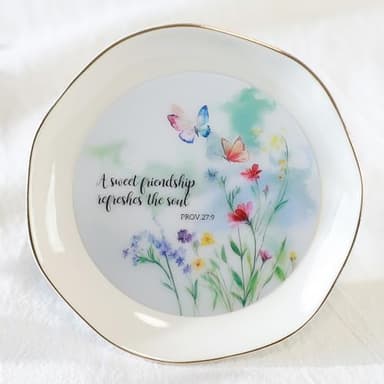 HOME SMILE Friend Chritian Gifts for Women Jewelry Ring Dish Tray with Dynamic Butterfly&Flower Pattern Shifts,A Sweet Friendship Refresh The Soul-Best Friend BFF Birthday Graduation Retirement Gifts - Image 1