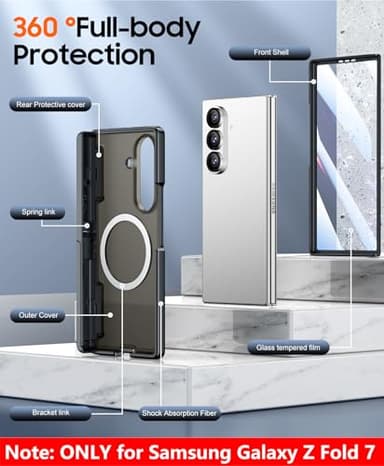 SPIDERCASE Only Designed for Samsung Galaxy Z Fold 7 Case,Built-in [Screen Protector] [Hinge Protection] [Kickstand] Full Body Protective Phone Case for Galaxy Z Fold 7 - Black - Image 8