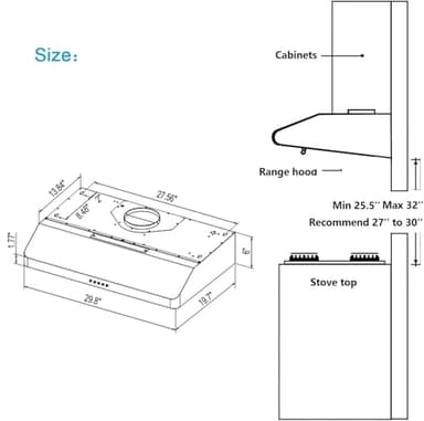 GELINCARE 30 - Inch Under Cabinet Range Hood with 450 CFM, Ducted/Ductless Convertible (Kit Not Included), 3 - Speed Exhaust Fan, Stainless Steel Top/Rear Vent with Permanent filter - Image 6