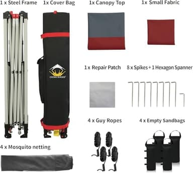 CROWN SHADES 13x13 Pop Up Gazebo, Patented One Push Outoor Canopy Tent with Wheeled STO-N-Go Cover Bag, Pop Up Canopy with Netting for Patio, Party, Backyard (13x13, Red & Grey Grid) - Image 7