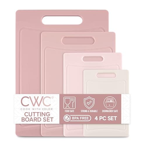 COOK WITH COLOR Non-Slip Cutting Board Set – Kitchen Essentials with Easy Grip Handle for Meat, Veggies, and Fruits, 4 Cutting Boards, Pink - Image 1