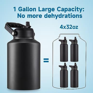 EALGRO Gallon Insulated Water Bottle Jug with Straw, 128 oz Large Stainless Steel Sports Metal Water Canteen With Handle, Thermal Water Cup Mug with 2 Lids, Dark Rainbow - Image 4