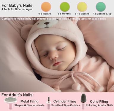 Baby Nail Trimmer 21 in 1, Usage Labeled Case & 13 Extra Replacement Tools, Royal Angels Baby Electric Nail File, Baby Nail Care, Nail Clipper Newborn Toddler Toes & Fingernails Nail Kit (Pink) - Image 4