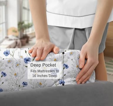 RUVANTI 100% Cotton King Size Sheets Set, 4 Pieces, Soft & Breathable Percale Weave Bedding, Deep Pocket 16", Hotel Standard, Crisp Cool Feel, Durable, Perfect Floral Bed Sheet, Sweet Pea - Image 7