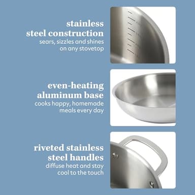 Sur La Table Kitchen Essentials Chef's Deck 10 Piece Stainless Steel Non Toxic Pots and Pans Kitchen Cookware Set w/Triply Encapsulated Base - Induction Safe - Image 5