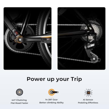 Jasion EB5 Electric Bike for Adults with Peak 500W Brushless Motor, 40Miles 20MPH Commuting Electric Mountain Bike with 360Wh Removable Battery, 7-Speed, 26" Tires and Front Fork Suspension - Image 5