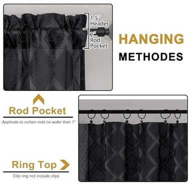 OWENIE Sheer Black Curtains 84 Inches Long 2 Panels Set for Bedroom, Light Filtering Geometric Jacquard Clip Textured Window Curtain, Modern Farmhouse Curtains for Living Room, Total Wide 84" Inch - Image 3