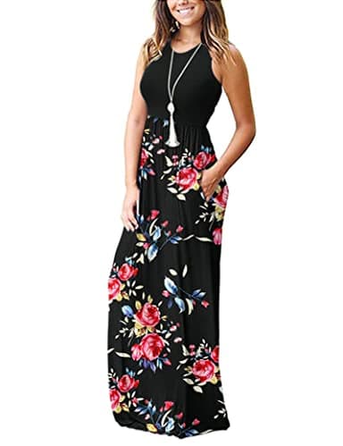 MOLERANI Women's Loose Plain Maxi Dresses Casual Long Dresses with Pockets,Rose Black,XS - Image 2