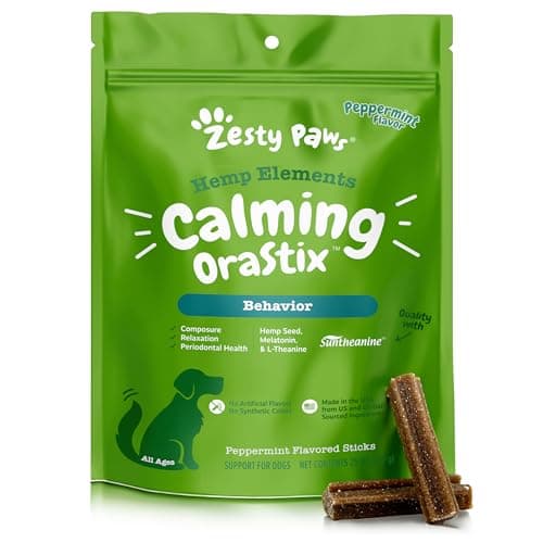 Zesty Paws OraStix for Dogs - Calming Dental Sticks for Stress with Hemp Melatonin Chamomile Dog Healthy Teeth and Gums Calm Composure for Fireworks and Thunderstorms - 25oz - Image 1